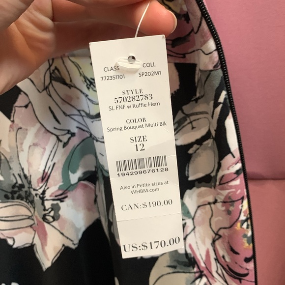 White House black market Spring bouquet multi Blk w ruffle hem SIZE 12 - Picture 4 of 7